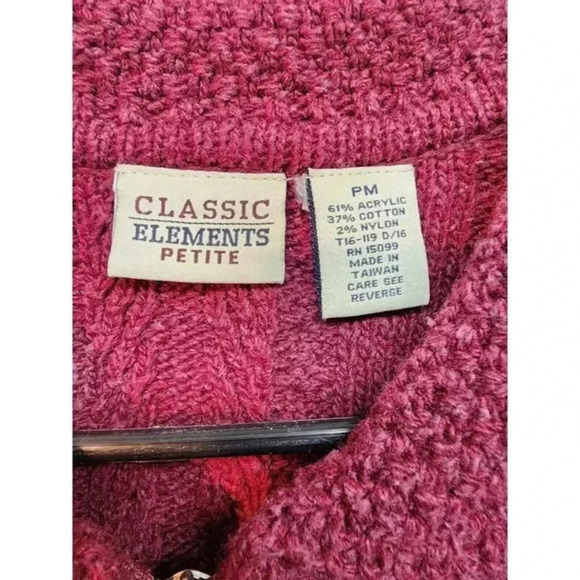 CLASSIC ELEMENTS PETITE Cardigan SWEATER Burgundy PL Knit Cotton - Picture 4 of 10